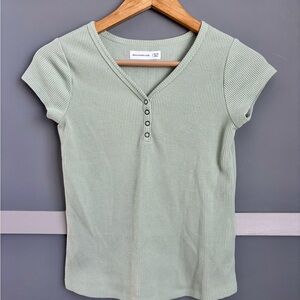 abercrombie kids Sage Green Ribbed V-Neck Henley Tee